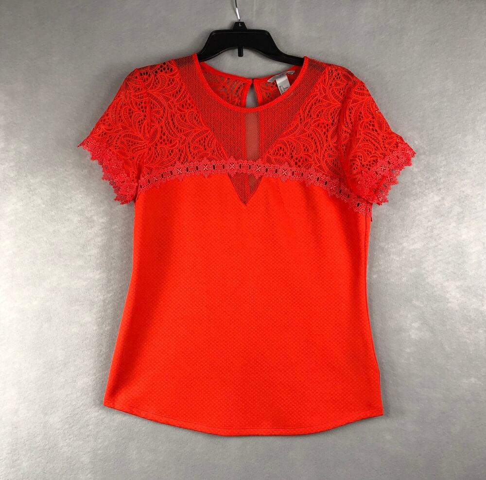 H&M Fitted Top Lace Orange Women's Size Large